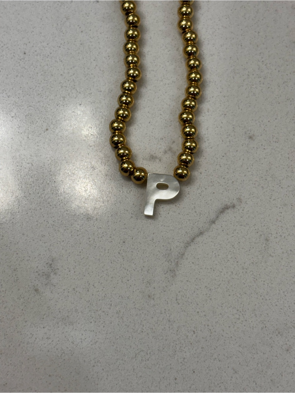 Savvy Gold Beaded Necklace 'P' Initial Pendant